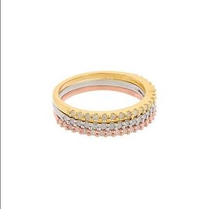 Diamond eternity band, three color ring stack